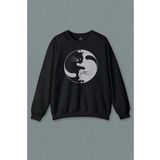 Unisex Siyah Sweatshirt Ying Yang Black Hipster Cat Kara Kedi Baskılı Sweat