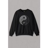 Unisex Siyah Sweatshirt Ying Yang Doğa Günü Çevre Kirliliği Ölüm Skull Baskılı Sweat