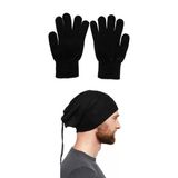 Unisex Siyah Yün Eldiven Polar Bere Boyunluk Set