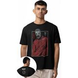 Unisex Slipknot Ense Baskılı Tişört, Oversize Rock Band Temalı Bisiklet Yaka T-Shirt - Siyah - 4XL