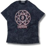 Unisex Slipknot Logo Baskılı Yıkamalı T-Shirt, Oversize Rock Band Temalı Retro Tişört - Siyah - 3XL