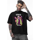 Unisex Smells Like Teen Spirit Yazılı Tişört, Oversize Rock Band Nirvana Baskılı T-Shirt - Siyah