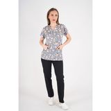 Unisex Snack Time Desenli Doktor Hemşire Cerrahi Scrubs Üniforma Takım - Siyah - Gri - XS