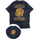 Unisex Sorry Capybaras Sırt Baskılı Yıkamalı T-Shirt, Oversize Capybara Temalı Retro Tişört - Siyah - 3XL