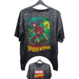 Unisex Spider-Woman Baskılı Yıkamalı Tişört, Oversize Marvel Comics Baskılı Retro T-Shirt - Siyah