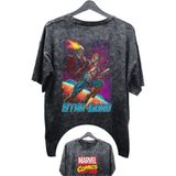 Unisex Star Lord Baskılı Yıkamalı Tişört, Oversize Marvel Comics Baskılı Vintage T-Shirt - XL - Siyah