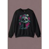 Unisex Sweatshirt Sugar Skull Skeleton Rose Kuru Kafa Gül Baskılı Sweat