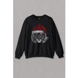 Unisex Sweatshirt Tiger Wild Cat Kaplan Fesli Noel ŞapkAli Yılbaşı Christmas Baskılı Sweat