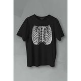 Unisex T-Shirt Ripcage Skeleton Iskelet Chest X-Ray Halloween Siyah Baskılı Tişört - M
