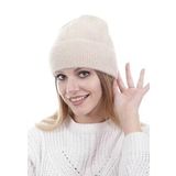 Unisex Tam Kalıp İnce Sakallı Triko Bere - Pudra