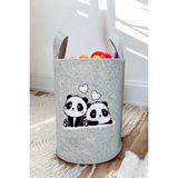 Unisex Tatlı Pandalar Bebek Çocuk Odası Düzenleyici Saklama Kutusu Oyuncak Kirli Sepeti 50X40 cm - Gri