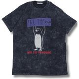 Unisex Tax The Rich Not The Penguins Yazılı Yıkamalı T-Shirt, Oversize Komik Penguen Temalı Tişört - Siyah - 3XL