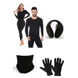 Unisex Termal İçlik Alt Üst Takım Polar Boyunluk Polar Eldiven Polar Kulaklık Set Siyah