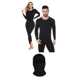 Unisex Termal İçlik Alt Üst Takım Termal Maske Siyah