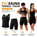 Unisex Termal Sauna Seti, 2 Parça Atlet ve Şort Takımı, Terleme Destekleyici Spor Kıyafeti Göbek Bel Basen Bacak Toparlayıcı - Elilom TERMA