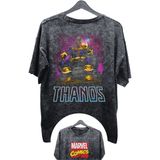 Unisex Thanos Baskılı Yıkamalı Tişört, Oversize Marvel Comics Baskılı Eskitme T-Shirt - Siyah