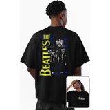 Unisex The Beatles Cep Sırt Baskılı Tişört, Oversize Rock Band Temalı T-Shirt - XS - Siyah