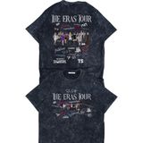 Unisex The Eras Tour Sırt Baskılı Yıkamalı T-Shirt, Oversize Taylor Swift Temalı Retro Tişört - Siyah - XS