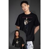 Unisex The Great American Bar Scene Yazılı Tişört, Oversize Zach Bryan Temalı Bisiklet Yaka T-Shirt - Siyah - 2XL