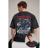 Unisex The Off Spring Sırt Baskılı Yıkamalı T-Shirt, Oversize Rock Band Temalı Retro Tişört - Siyah - XS