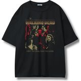 Unisex The Walking Dead Yazılı Tişört, Oversize Seri Dizi Baskılı Bisiklet Yaka T-Shirt - Siyah - 3XL