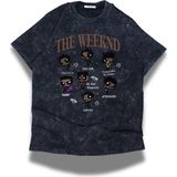 Unisex The Weeknd Yazılı Yıkamalı T-Shirt, Oversize Weeknd Rap Temalı Retro Tişört - Siyah - 4XL