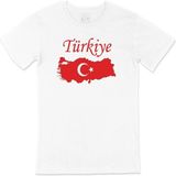 Unisex Türkiye Haritalı ve Bayraklı Tişört - Beyaz - XL
