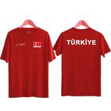 Unisex Türkiye Yazılı Atatürk Imzalı Türk Bayrağı Baskılı Tişört Ayyıldızlı T-Shirt (Normal Kalıp) - Kırmızı - 2XL