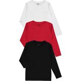 Unisex Uzun Kollu 3'lü Set Düz Renkli Tişört - Kız Erkek Çocuk - 2 - 3 Yaş