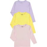 Unisex Uzun Kollu 3'lü Set Düz Renkli Tişört - Kız Erkek Çocuk - Sarı - 2 - 3 Yaş