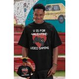 Unisex V Is For Video Gamig Baskılı Tişört, Oversize Komik Oyun Temalı Bisiklet Yaka T-Shirt - Siyah