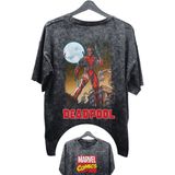 Unisex V2 Deadpool Baskılı Yıkamalı Tişört, Oversize Marvel Comics Baskılı Retro T-Shirt - Siyah