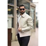 Unisex Vintage Cep Detaylı Polo Yakalı Deri Ceket