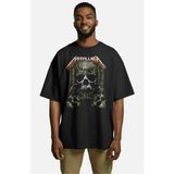 Unisex Vintage Metallica Yazılı Tişört, Oversize Rock Band Baskılı Bisiklet Yaka T-Shirt - Siyah - XS
