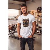 Unisex Vintage Road Kings Motosiklet Baskılı Özel Tasarım %100 Pamuklu Bisiklet Yaka Tişört T-Shirt - Beyaz - XL