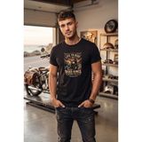 Unisex Vintage Road Kings Motosiklet Baskılı Özel Tasarım %100 Pamuklu Bisiklet Yaka Tişört T-Shirt - Siyah - XL