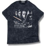 Unisex Vintage Star Wars Yazılı Yıkamalı T-Shirt, Oversize Film Temalı Retro Tişört - Siyah - XS