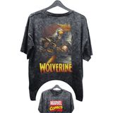 Unisex Wolverine Baskılı Yıkamalı Tişört, Oversize Marvel Comics Baskılı Vintage T-Shirt - XS - Siyah