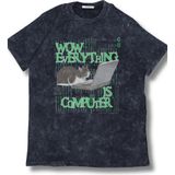 Unisex Wow Everything Is Computer Yazılı Yıkamalı T-Shirt, Oversize Yazılımcı Kedi Temalı Tişört - Siyah - 2XL