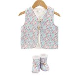 Unisex Yelek Patik Takımı 2li Set Çift Taraf 0-6 Ay Düğmeli Yenidoğan Pamuklu Koyun Tüyü Loom