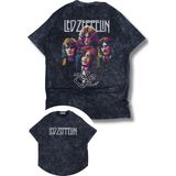 Unisex Zoso LED Zeppelin Sırt Baskılı Yıkamalı T-Shirt, Oversize Rock Band Temalı Retro Tişört - Siyah - 3XL