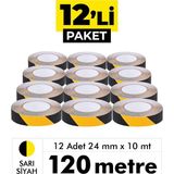 UniTape Sarı Siyah Kaydırmaz Bant 24 mm x 10 m 12’li Paket