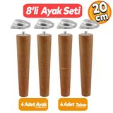 Ünite Konsol Puf Tabure Ahşap Mobilya Ayağı M8 Civata 20 Cm Ayakları Bağlantı Aparatı 8'Li Set