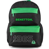 United Colors Of Benetton 1965 Çift Ön Cepli Erkek Çocuk Sırt Çantası - Yeşil-Siyah