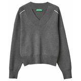 United Colors of Benetton Bayan Maglia Scollo V M/L 17q3d403j kazak, Gri, XS