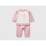 United Colors Of Benetton Bebek Pembe Baskılı Reglan Kol Üst ve Beli Büzgülü Eşofman Takım - 6 - 9 Ay