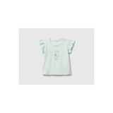 United Colors of Benetton Bebek Su Yeşili Logo Etiketli Kolu Fırfır Detaylı Bisiklet Yaka T-Shirt
