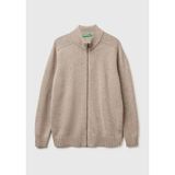 United Colors of Benetton Bej Melanj%100 Yün Fermuarlı Hırka, s, 125A1006U501C, Bej Melanj, Erkek