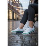 United Colors of Benetton ® | Beyaz-Yeşil Yazlık Keten Kadın Sneaker Spor Ayakkabı