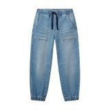United Colors of Benetton Erkek Çocuk Açık Denim Logo Detaylı Büzgü İpli Denim Jogger Pantolon, Açık Denim, 13-14 Yaş